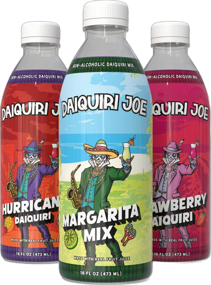 Hurricane, Margarita and Strawberry mix bottles